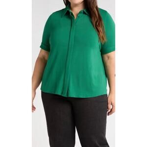 CHELSEA SHORT SLEEVE JERSEY BUTTON-UP SHIRT IN GREEN JACKET SZ SMALL (PLUS)